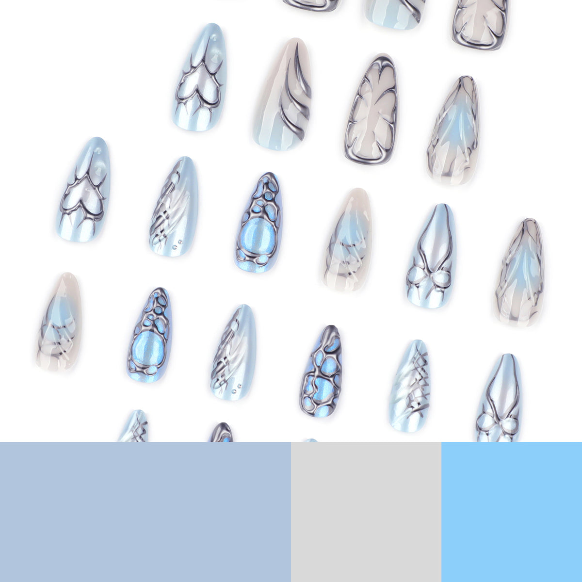 Ice Blue Y2K Cyber 3D Nails