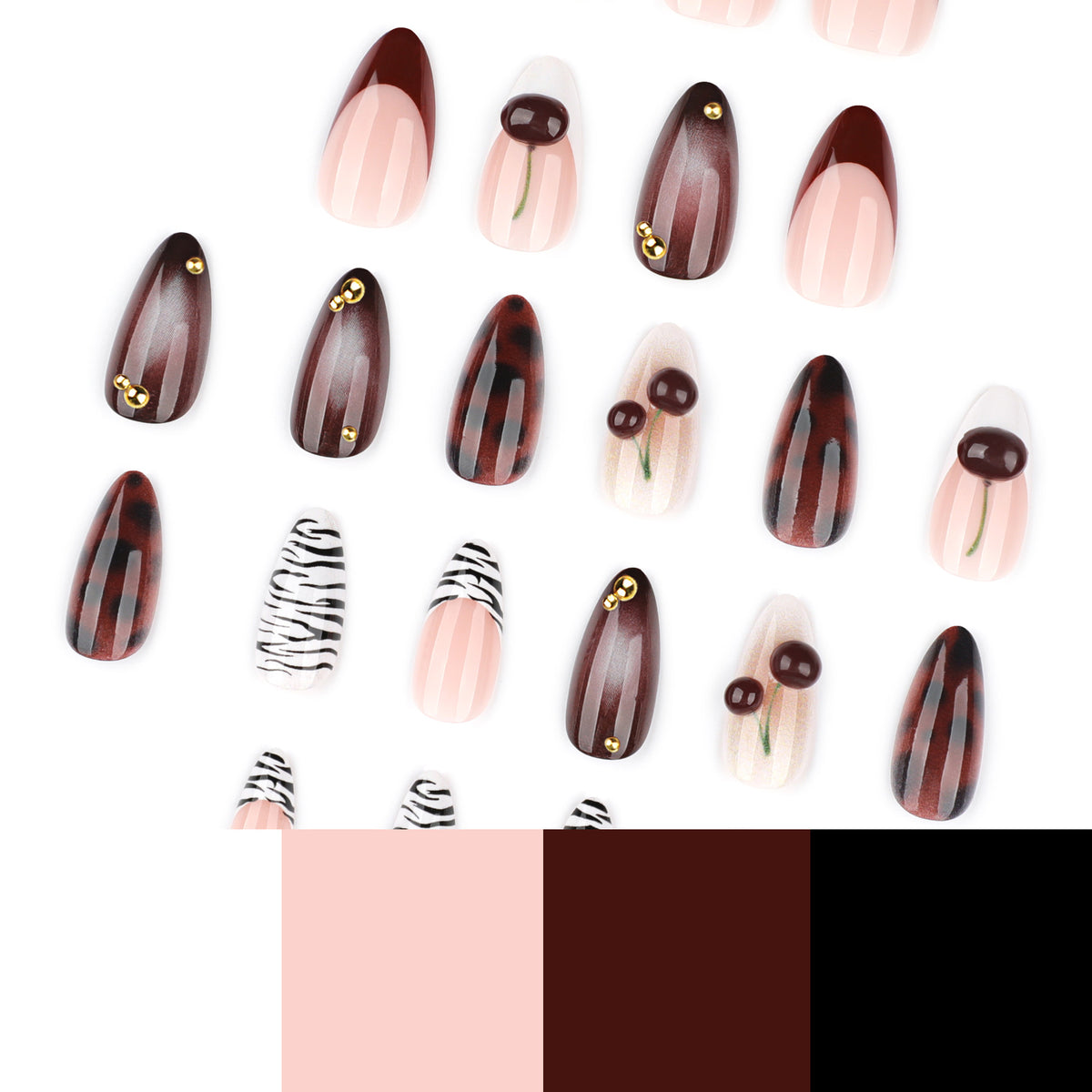Black & White Zebra Print 3D Cherry Nails
