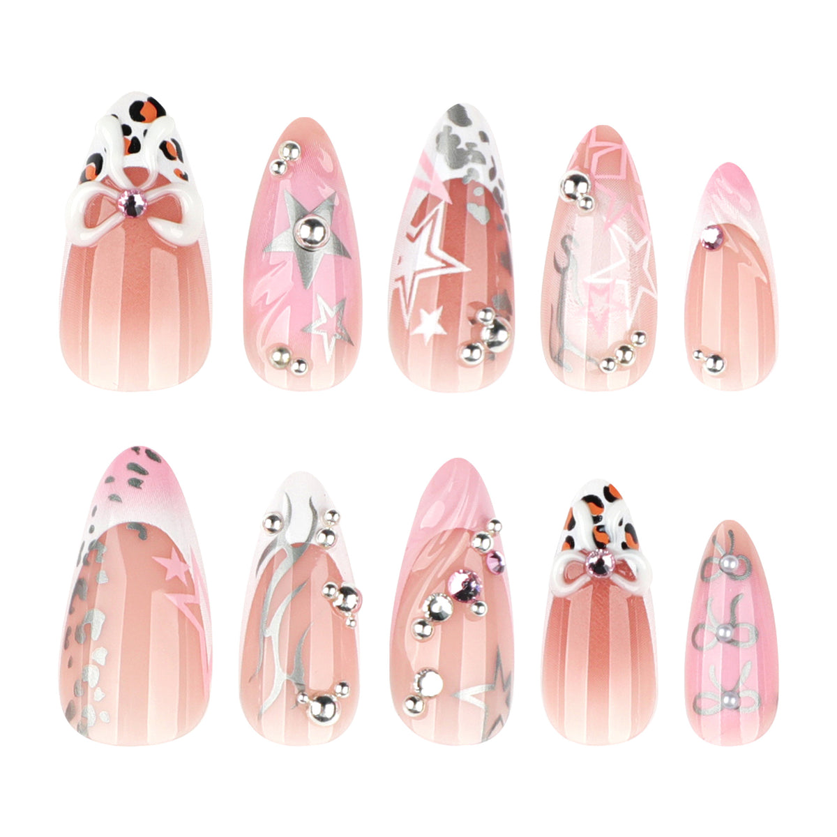 French Pink Edgy 3D Bow Nails