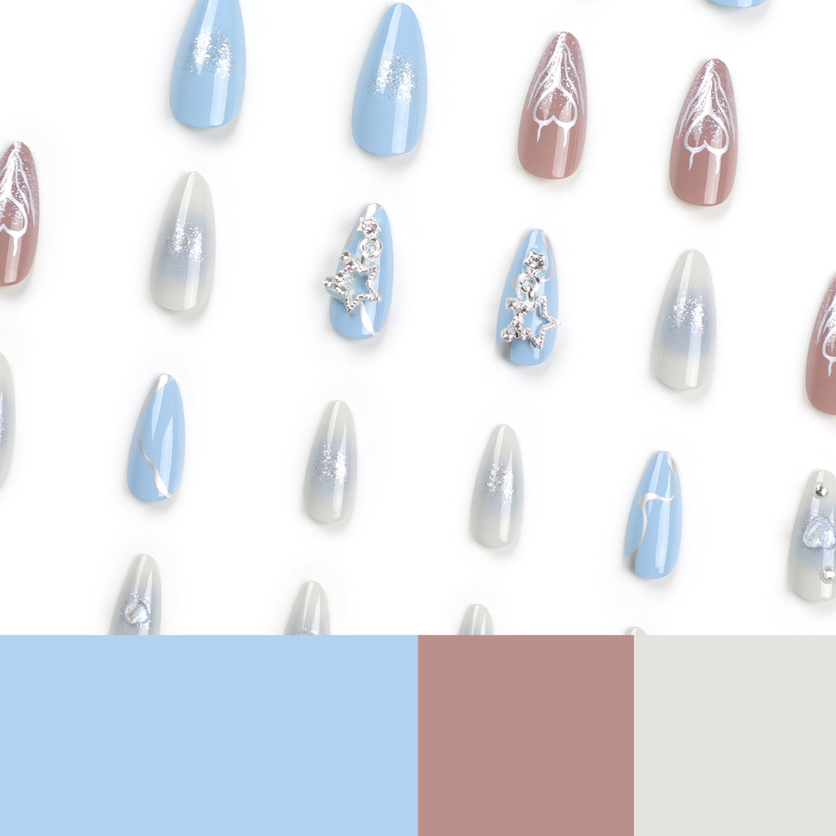 Blue Y2K Star & Heart Press-on Nails