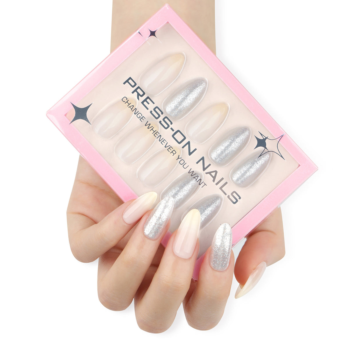 Silver Glitter Press On Nails