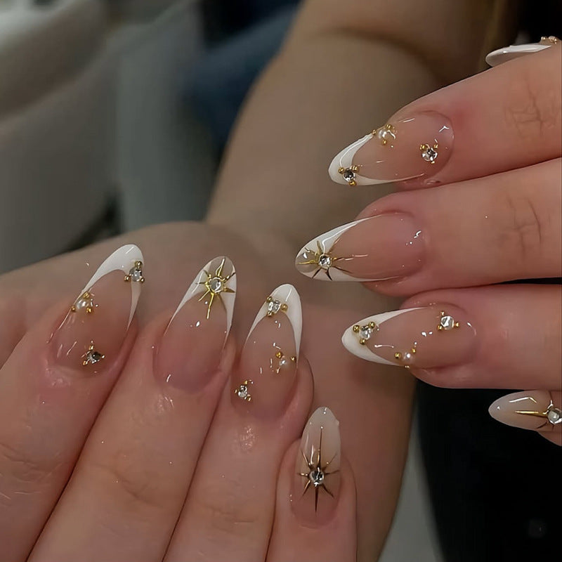Minimalist French White Sparkle Diamond Nails