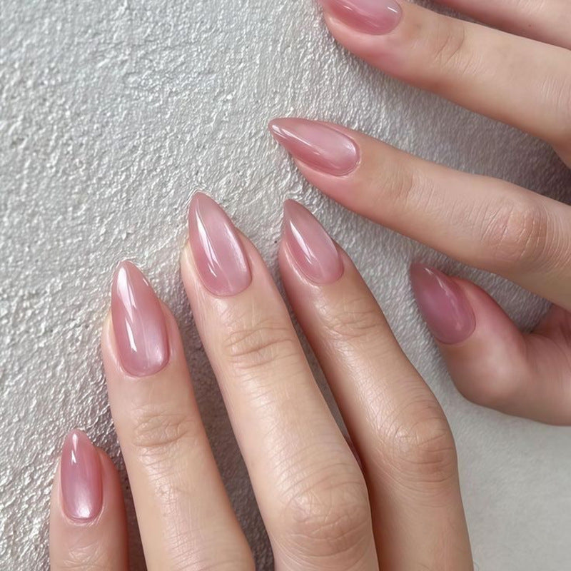 Minimalist Nude Pink Sparkle Cat Eye Nails