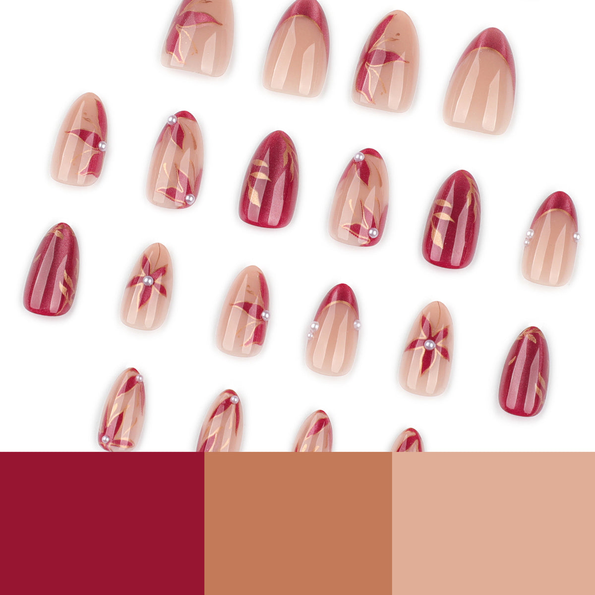 Leaf and Flower Cat Eye Nail Art