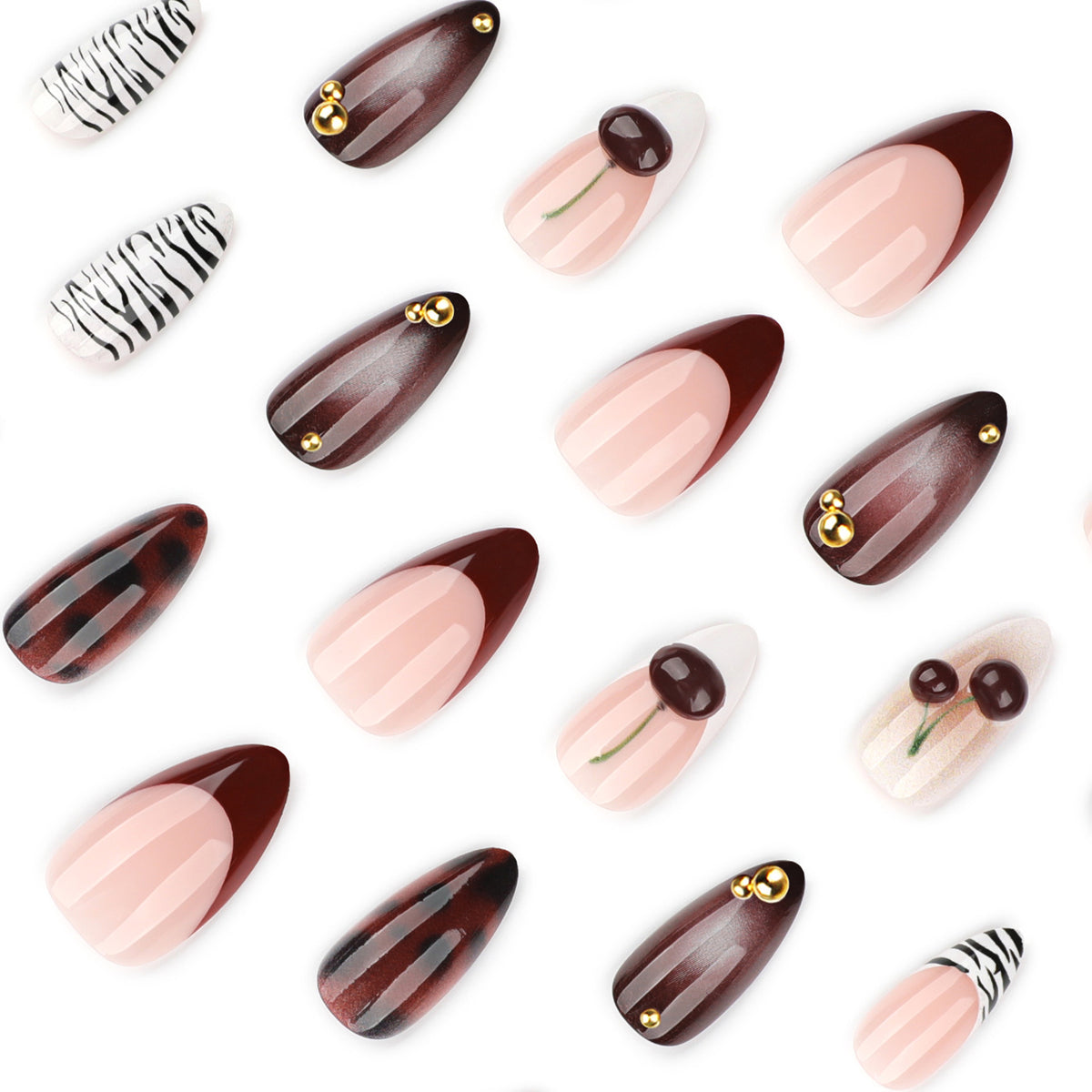 Black & White Zebra Print 3D Cherry Nails