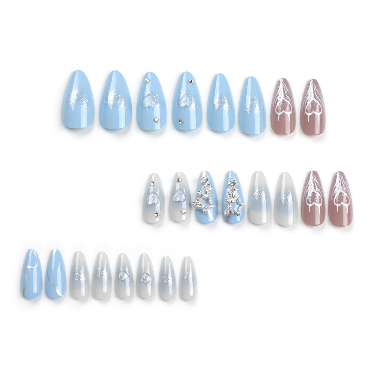 Blue Y2K Star & Heart Press-on Nails