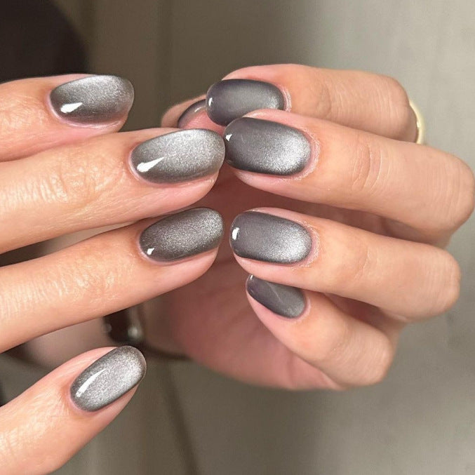 Silver Grey Magnetic Cat Eye Press-on Nails