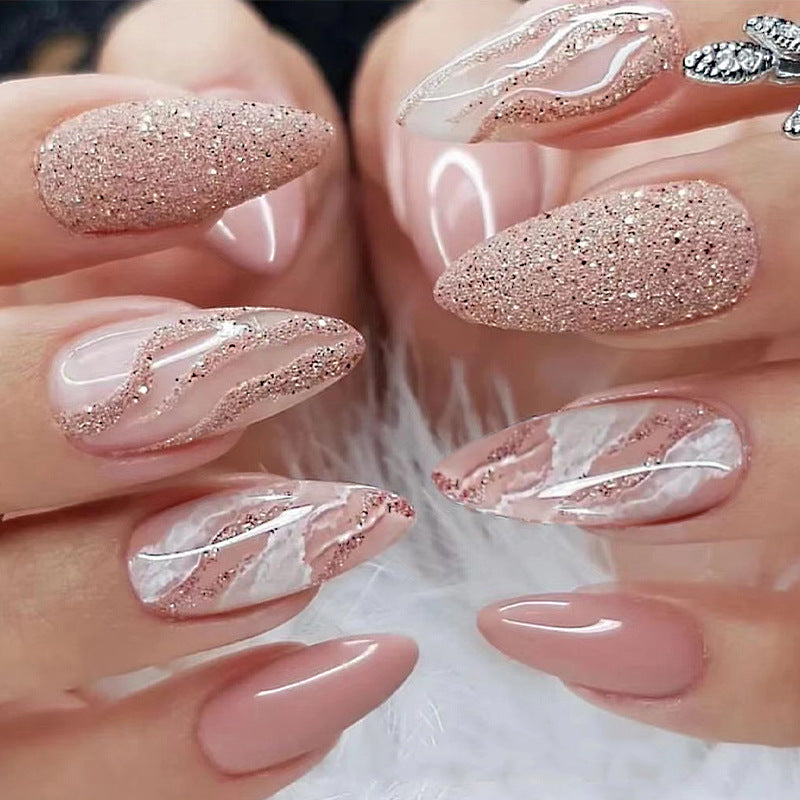 Soft Nude Pink Glitter Press-on Nails