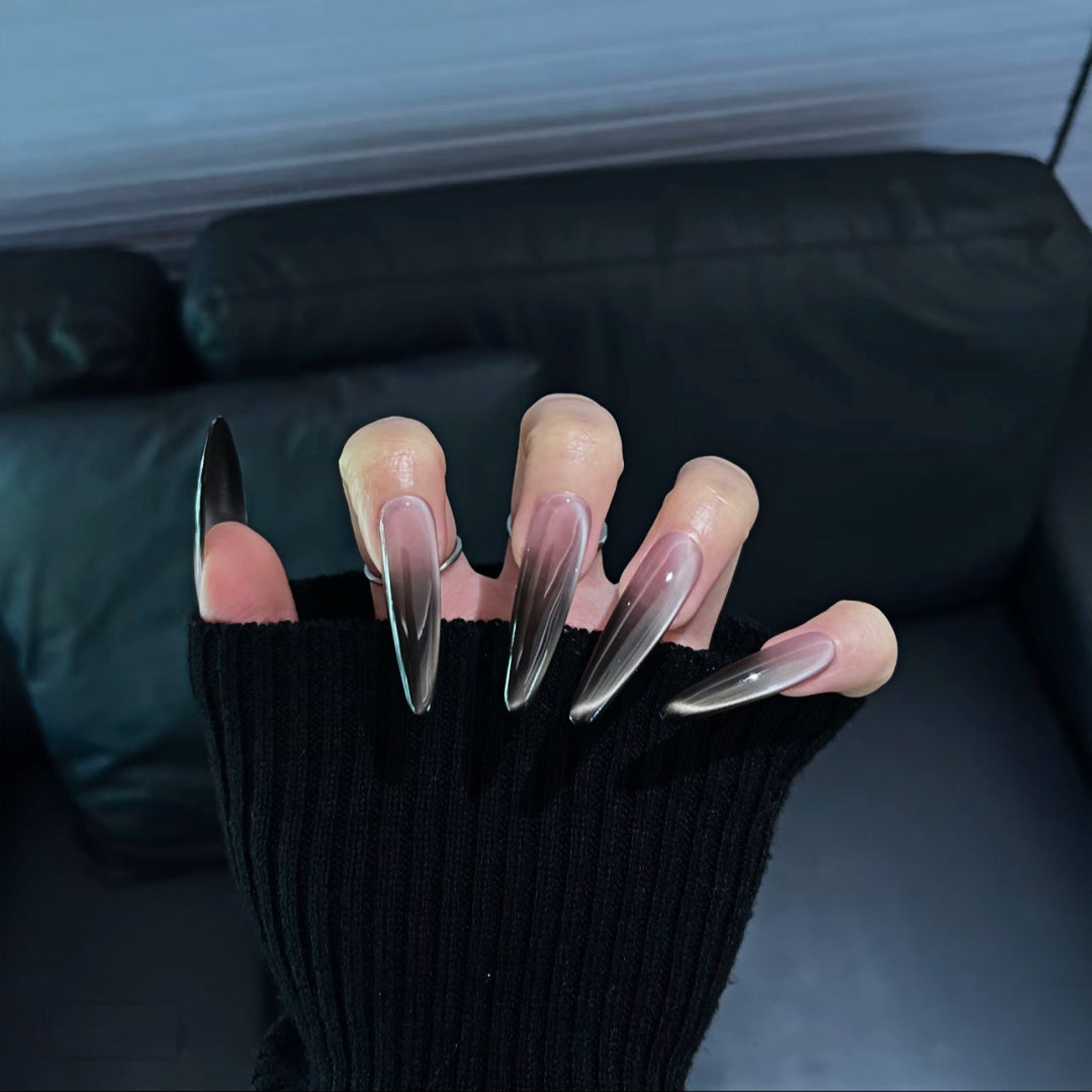 Handmade Midnight Plum Ombre Cat-Eye Press-On Nails