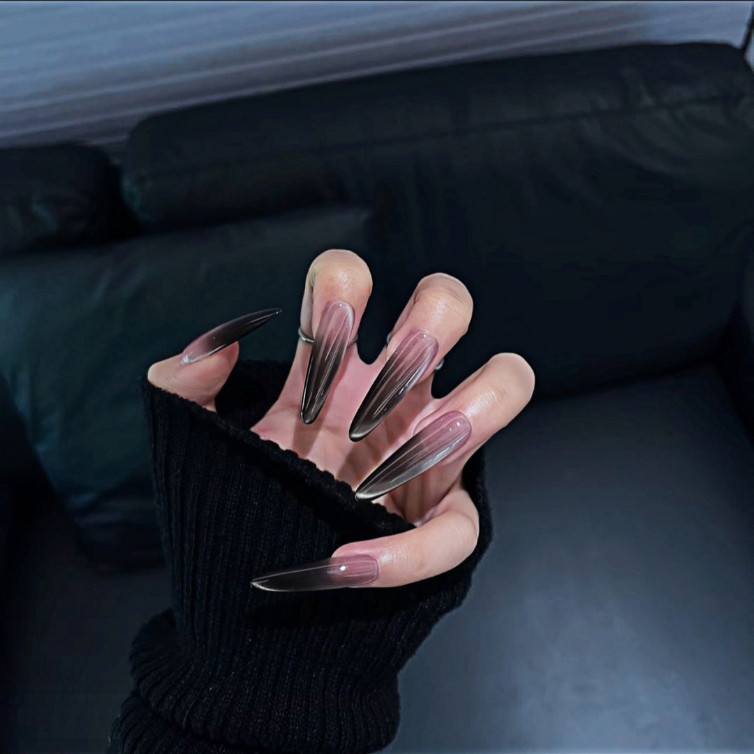 Handmade Midnight Plum Ombre Cat-Eye Press-On Nails