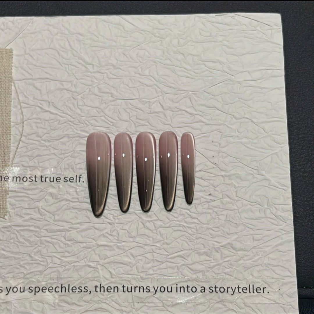 Handmade Midnight Plum Ombre Cat-Eye Press-On Nails
