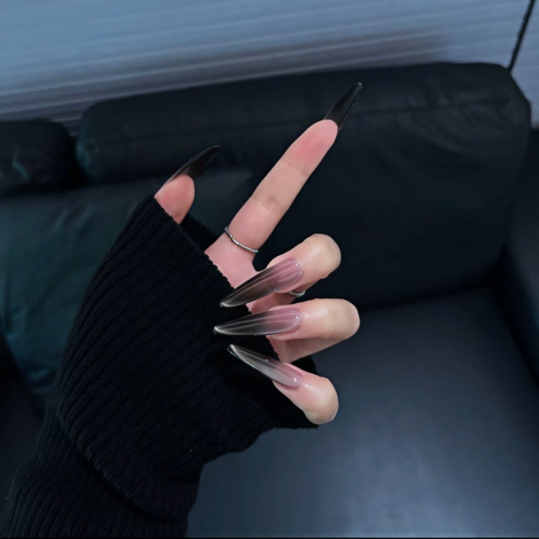 Handmade Midnight Plum Ombre Cat-Eye Press-On Nails