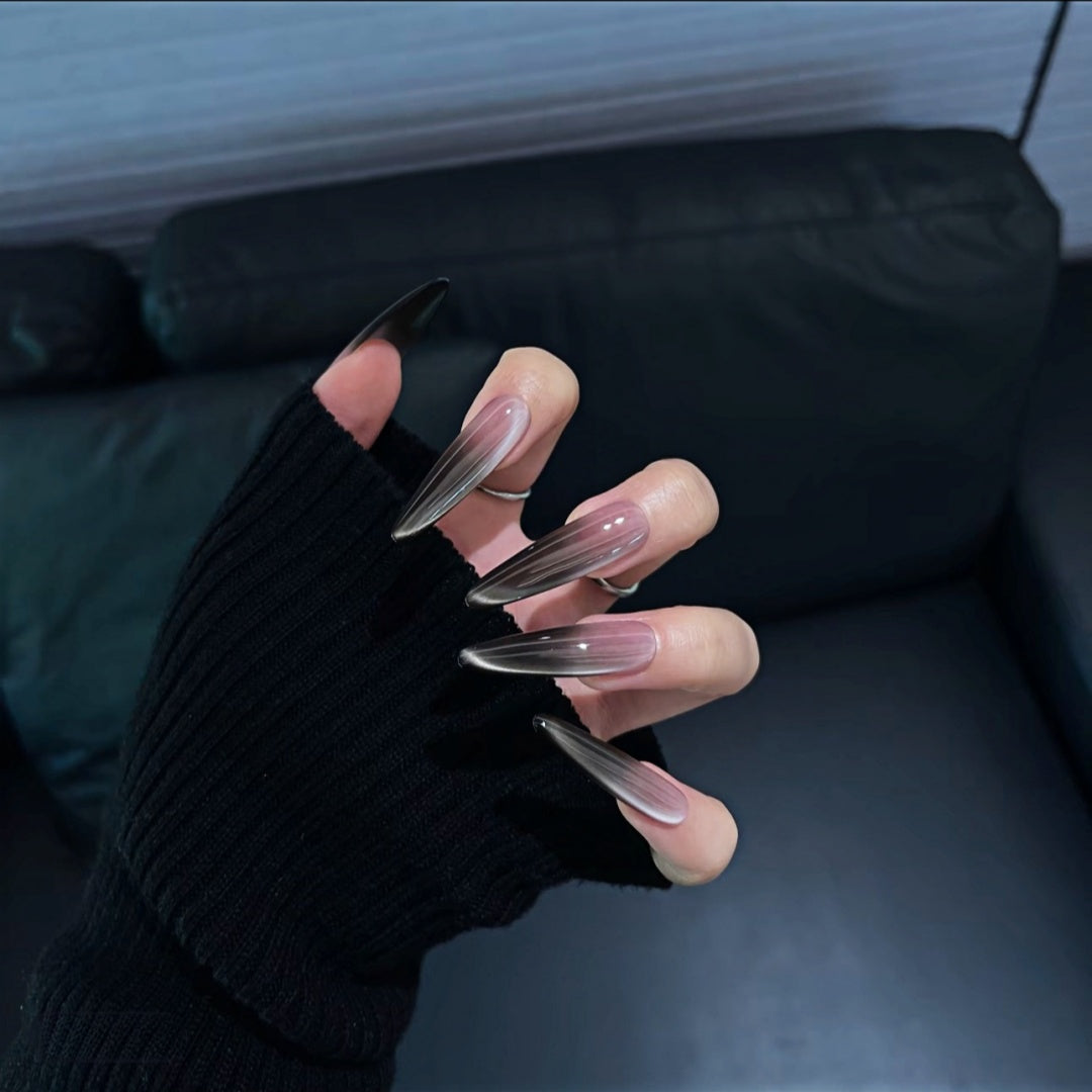 Handmade Midnight Plum Ombre Cat-Eye Press-On Nails
